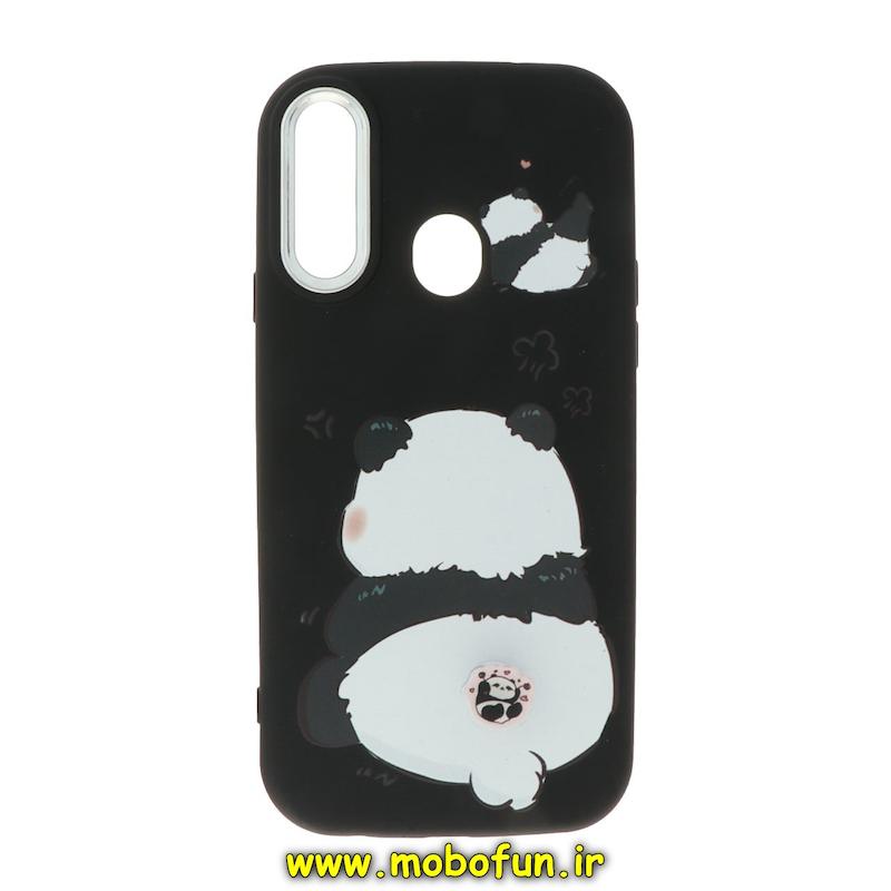 قاب گوشی Galaxy A20S سامسونگ سیلیکونی فانتزی اسپینردار لنز کرومی لاکچری طرح پاندا PANDA مشکی کد 49147