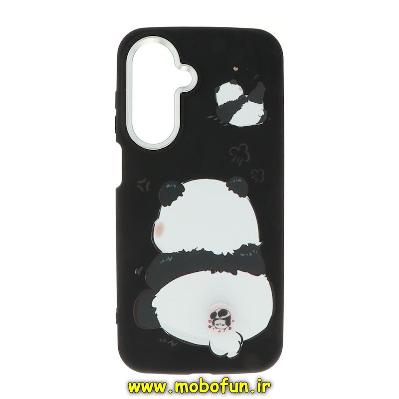 قاب گوشی Galaxy A26 سامسونگ سیلیکونی فانتزی اسپینردار لنز کرومی لاکچری طرح پاندا PANDA مشکی کد 49181