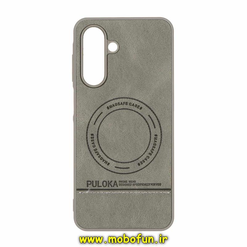 قاب گوشی Galaxy A26 سامسونگ اورجینال PULOKA پولوکا NEW CASE چرمی جیر دوخت دار HARD طرح مگ سیف Magsafe خاکستری کد 49203
