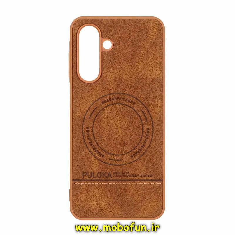 قاب گوشی Galaxy A26 سامسونگ اورجینال PULOKA پولوکا NEW CASE چرمی جیر دوخت دار HARD طرح مگ سیف Magsafe قهوه ای کد 49205