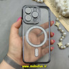 قاب گوشی iPhone 16 Pro آیفون الکتروپلیتینگ ژله ای شفاف اورجینال طرح مگ سیف نگین دار شاین محافظ لنز دار مشکی کد 67120