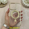قاب گوشی iPhone 14 Pro Max آیفون اورجینال مگ سیف دار لنز نگین دار الکتروپلیتینگ رنگ طلایی کد 66731