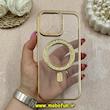 قاب گوشی iPhone 16 Pro Max آیفون اورجینال مگ سیف دار لنز نگین دار الکتروپلیتینگ رنگ طلایی کد 66746