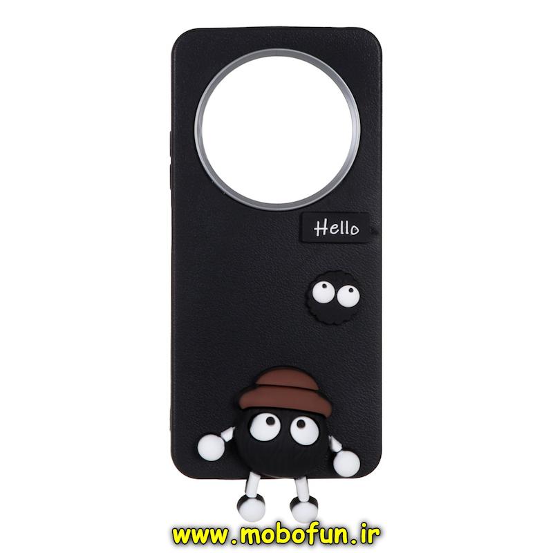 قاب گوشی Redmi 14C / Poco C75 / Redmi A4 شیائومی لدر دیزاین SOFT Lether Design سیلیکونی طرح چرم هپل Hello مشکی کد 71917