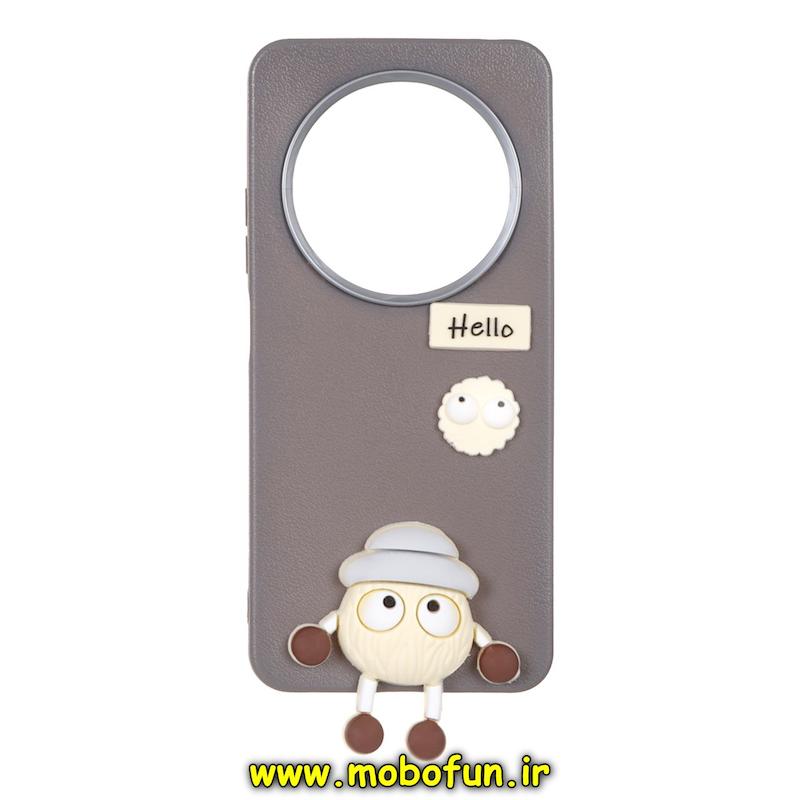 قاب گوشی Redmi 14C / Poco C75 / Redmi A4 شیائومی لدر دیزاین SOFT Lether Design سیلیکونی طرح چرم هپل Hello خاکستری کد 71919