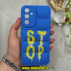 قاب گوشی Galaxy A54 سامسونگ سیلیکون ژله ای پافر PC فانتزی زیر بسته محافظ لنز دار طرح STOP آبی کد 69053