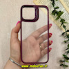 قاب گوشی iPhone 12 Pro Max آیفون اورجینال متال کیس Metal اورجینال CASE PRO طرح پشت طلق شفاف دور سیلیکونی استندشو زرشکی کد 73165