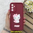 قاب گوشی Galaxy A24 سامسونگ سیلیکونی عروسکی برجسته Solid محافظ لنزدار طرح کیتی KITTY زرشکی کد 80437