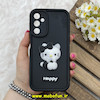 قاب گوشی Galaxy A24 سامسونگ سیلیکونی عروسکی برجسته Solid محافظ لنزدار طرح کیتی KITTY مشکی کد 80438