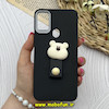 قاب گوشی Galaxy A11 / M11 سامسونگ لدرکیس عروسکی سیلیکونی برجسته بند انگشتی طرح خرس تدی کیوت مشکی کد 80594