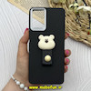 قاب گوشی Galaxy A12 / M12 سامسونگ لدرکیس عروسکی سیلیکونی برجسته بند انگشتی طرح خرس تدی کیوت مشکی کد 80596
