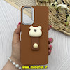 قاب گوشی Galaxy A14 سامسونگ لدرکیس عروسکی سیلیکونی برجسته بند انگشتی طرح خرس تدی کیوت قهوه ای کد 80601