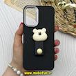 قاب گوشی Galaxy A15 سامسونگ لدرکیس عروسکی سیلیکونی برجسته بند انگشتی طرح خرس تدی کیوت مشکی کد 80602