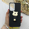 قاب گوشی Galaxy A16 سامسونگ لدرکیس عروسکی سیلیکونی برجسته بند انگشتی طرح خرس تدی کیوت مشکی کد 80604