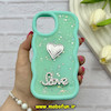 قاب گوشی iPhone 11 Pro آیفون سیلیکونی Solid منحنی قلبی Love رزینی برجسته سبزآبی کد 81296
