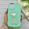 قاب گوشی iPhone 12 Pro Max آیفون سیلیکونی Solid منحنی قلبی Love رزینی برجسته سبزآبی کد 81314