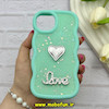 قاب گوشی iPhone 13 / iPhone 14 آیفون سیلیکونی Solid منحنی قلبی Love رزینی برجسته سبزآبی کد 81319