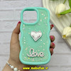 قاب گوشی iPhone 13 Pro آیفون سیلیکونی Solid منحنی قلبی Love رزینی برجسته سبزآبی کد 81320