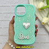 قاب گوشی iPhone 13 Pro Max آیفون سیلیکونی Solid منحنی قلبی Love رزینی برجسته سبزآبی کد 81325