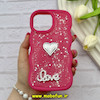 قاب گوشی iPhone 13 Pro Max آیفون سیلیکونی Solid منحنی قلبی Love رزینی برجسته سرخابی کد 81329