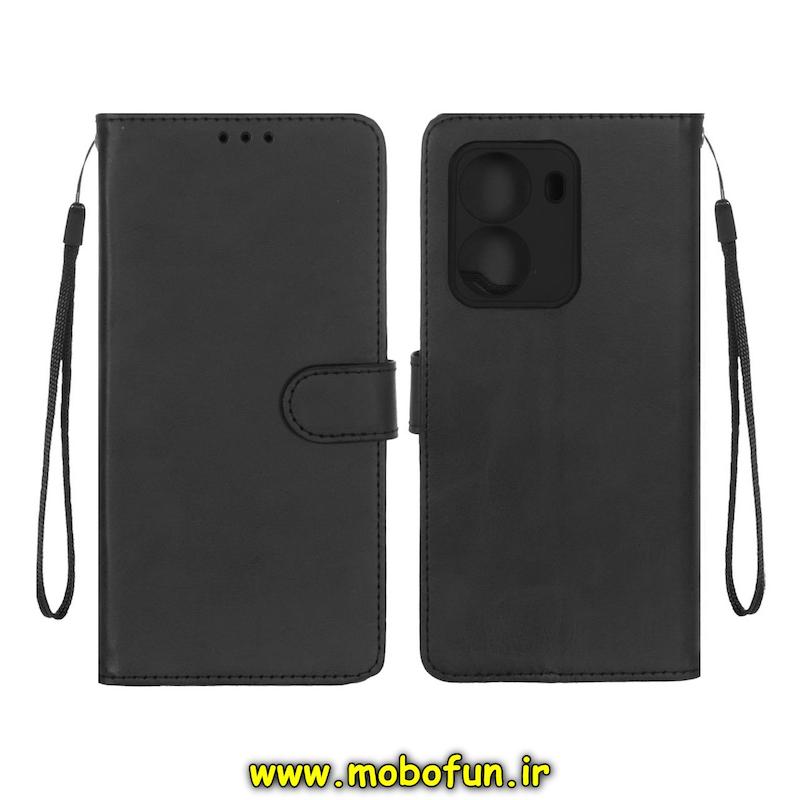 کیف گوشی Poco X7 Pro شیائومی مگنتی طرح چرم کتابی محافظ لنزدار بنددار مشکی کد 73516