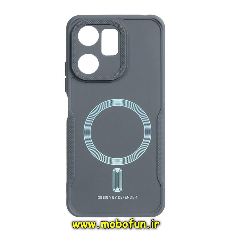 قاب گوشی Redmi 13C / Poco C65 شیائومی سیلیکونی سوزنی دیفندر DEFENDER طرح مگ سیف محافظ لنزدار خاکستری کد 73566