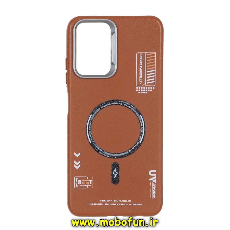 قاب گوشی Redmi Note 10 4G / Redmi Note 10S / Poco M5S شیائومی لدر دیزاین SOFT Lether Design سیلیکونی طرح چرم مگ سیف قهوه ای کد 73646