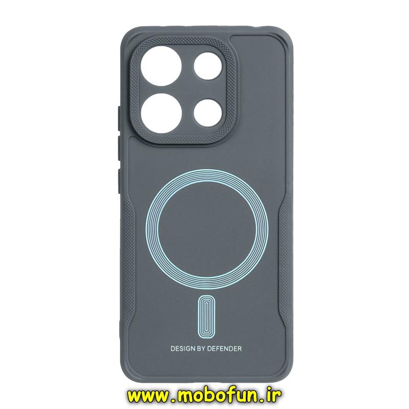 قاب گوشی Redmi Note 13 4G شیائومی سیلیکونی سوزنی دیفندر DEFENDER طرح مگ سیف محافظ لنزدار خاکستری کد 73663