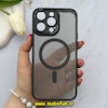 قاب گوشی iPhone 15 Pro Max آیفون پشت طلق شفاف دودی دور سیلیکونی اورجینال فلزی متال کیس Metal Case برند FOCUS PIXEL مگ سیف دار مشکی کد 81477