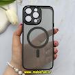 قاب گوشی iPhone 15 Pro Max آیفون پشت طلق شفاف دودی دور سیلیکونی اورجینال فلزی متال کیس Metal Case برند FOCUS PIXEL مگ سیف دار مشکی کد 81477