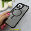 قاب گوشی iPhone 15 Pro Max آیفون پشت طلق شفاف دودی دور سیلیکونی اورجینال فلزی متال کیس Metal Case برند FOCUS PIXEL مگ سیف دار مشکی کد 81477