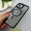 قاب گوشی iPhone 15 Pro Max آیفون پشت طلق شفاف دودی دور سیلیکونی اورجینال فلزی متال کیس Metal Case برند FOCUS PIXEL مگ سیف دار مشکی کد 81477