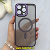 قاب گوشی iPhone 15 Pro Max آیفون پشت طلق شفاف دودی دور سیلیکونی اورجینال فلزی متال کیس Metal Case برند FOCUS PIXEL مگ سیف دار بنفش کد 81478