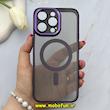قاب گوشی iPhone 15 Pro Max آیفون پشت طلق شفاف دودی دور سیلیکونی اورجینال فلزی متال کیس Metal Case برند FOCUS PIXEL مگ سیف دار بنفش کد 81478
