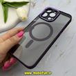 قاب گوشی iPhone 15 Pro Max آیفون پشت طلق شفاف دودی دور سیلیکونی اورجینال فلزی متال کیس Metal Case برند FOCUS PIXEL مگ سیف دار بنفش کد 81478