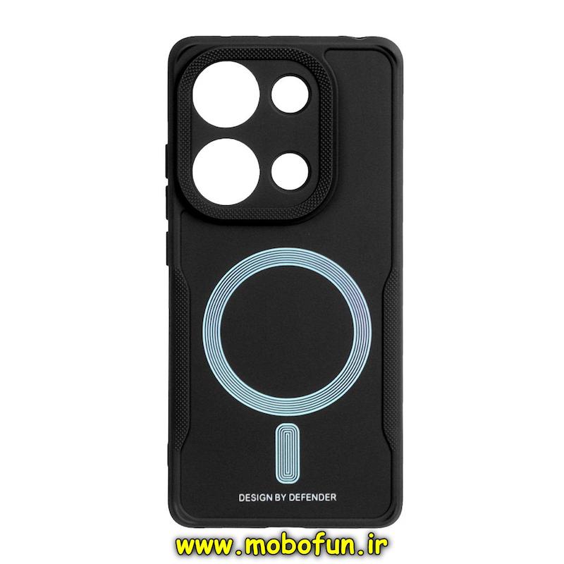 قاب گوشی Redmi Note 13 Pro 4G / Poco M6 Pro 4G / Redmi Note 14S شیائومی سیلیکونی سوزنی دیفندر DEFENDER طرح مگ سیف محافظ لنزدار مشکی کد 73695