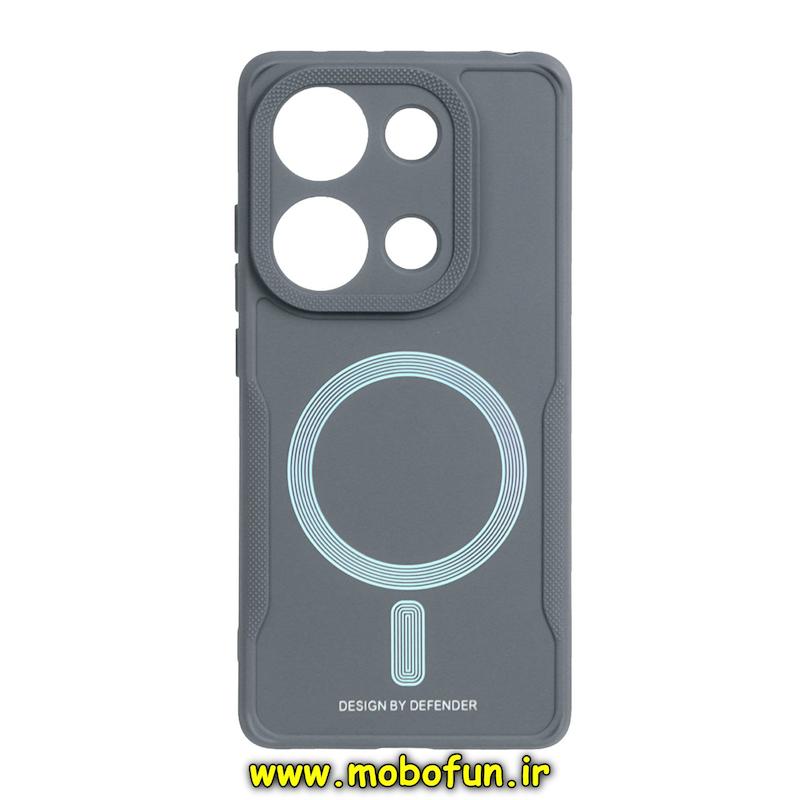 قاب گوشی Redmi Note 13 Pro 4G / Poco M6 Pro 4G / Redmi Note 14S شیائومی سیلیکونی سوزنی دیفندر DEFENDER طرح مگ سیف محافظ لنزدار خاکستری کد 73697