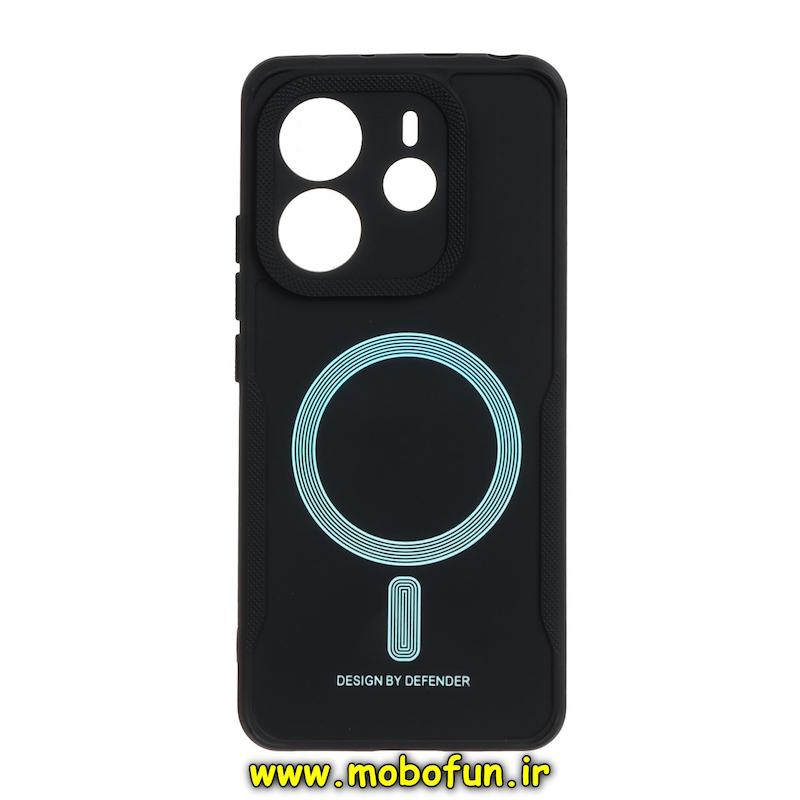 قاب گوشی Redmi Note 14 4G شیائومی سیلیکونی سوزنی دیفندر DEFENDER طرح مگ سیف محافظ لنزدار مشکی کد 73740