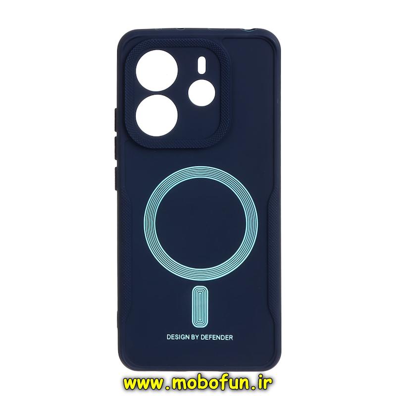 قاب گوشی Redmi Note 14 4G شیائومی سیلیکونی سوزنی دیفندر DEFENDER طرح مگ سیف محافظ لنزدار سرمه ای کد 73741