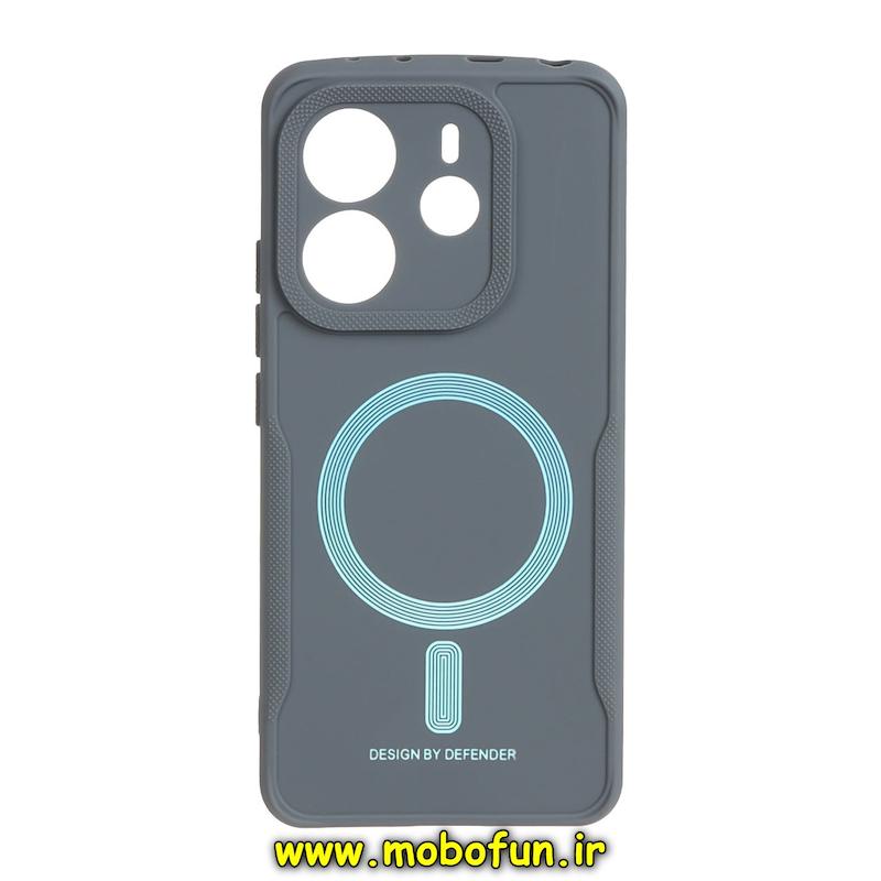 قاب گوشی Redmi Note 14 4G شیائومی سیلیکونی سوزنی دیفندر DEFENDER طرح مگ سیف محافظ لنزدار خاکستری کد 73742