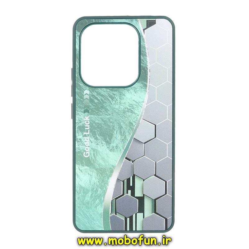 قاب گوشی Redmi Note 14 4G شیائومی GOOD LUCK فانتزی سخت Hard لیزری اطلسی موج دار سبز روشن کد 73744
