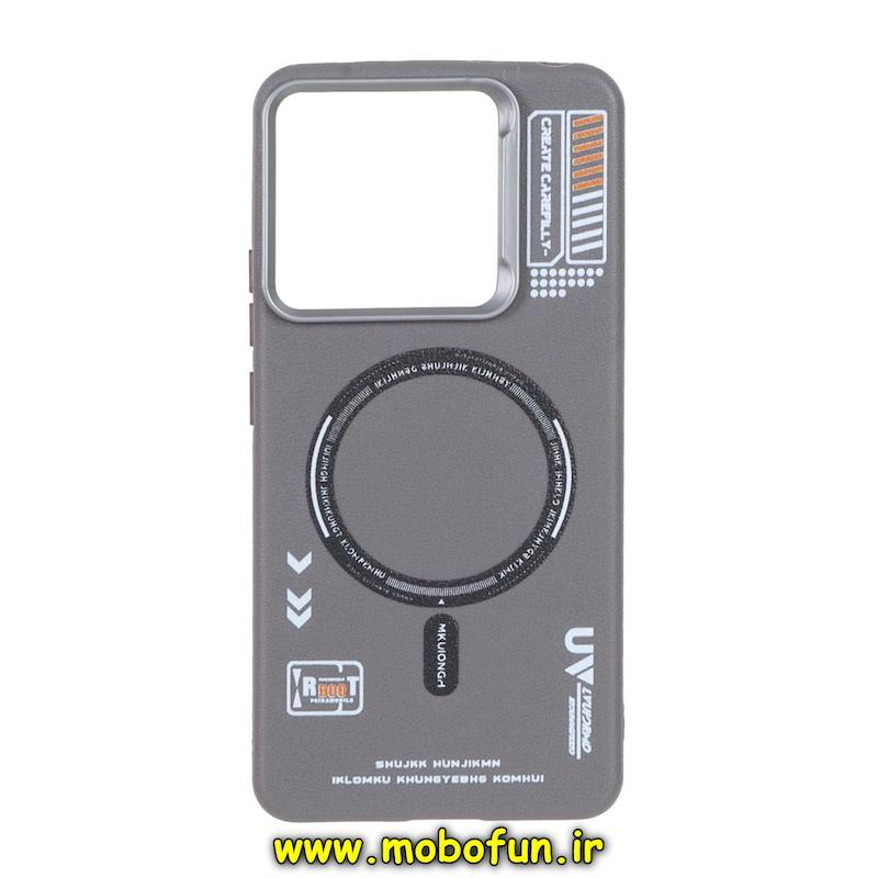 قاب گوشی Redmi Note 14 4G شیائومی لدر دیزاین SOFT Lether Design سیلیکونی طرح چرم مگ سیف خاکستری کد 73753