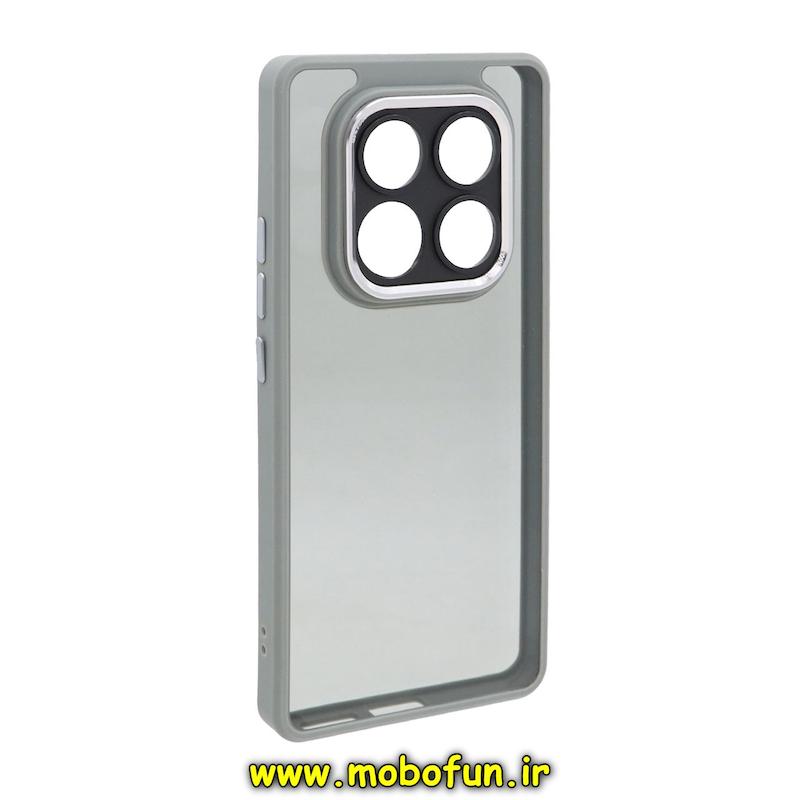 قاب گوشی Redmi Note 14 Pro 4G شیائومی طرح پشت طلق شفاف دور سیلیکونی اورجینال فلزی متال کیس Metal Case برند FOCUS PIXEL خاکستری کد 73809