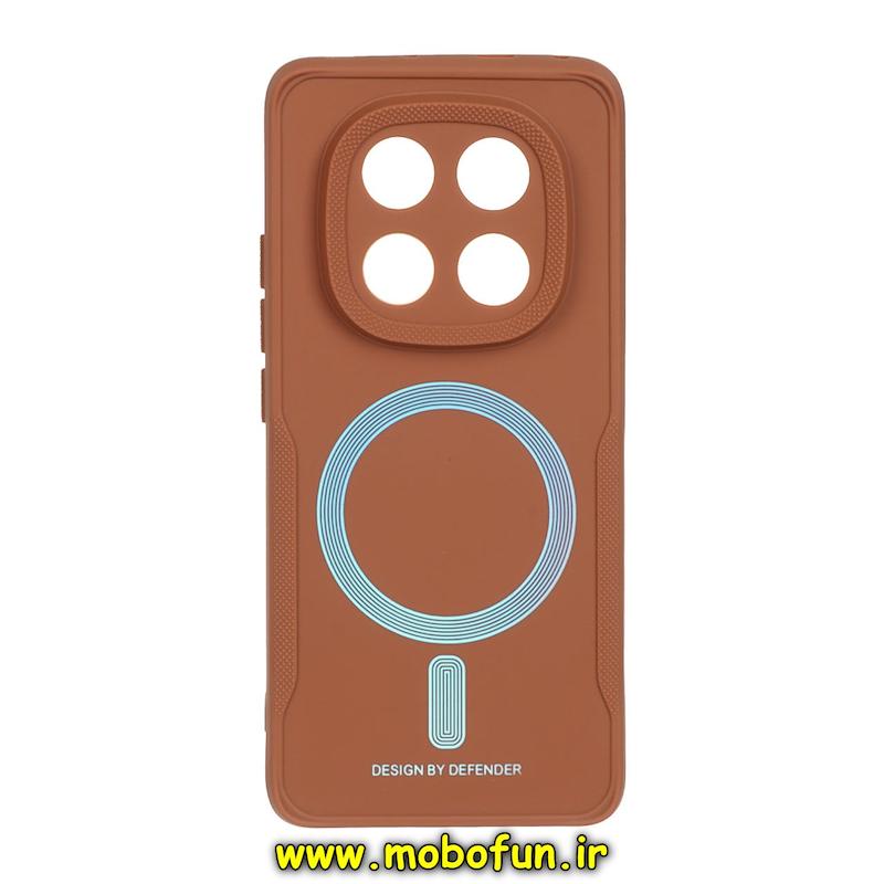 قاب گوشی Redmi Note 14 Pro 5G / Redmi Note 14 Pro Plus / Poco X7 شیائومی سیلیکونی سوزنی دیفندر DEFENDER طرح مگ سیف محافظ لنزدار عسلی کد 73900