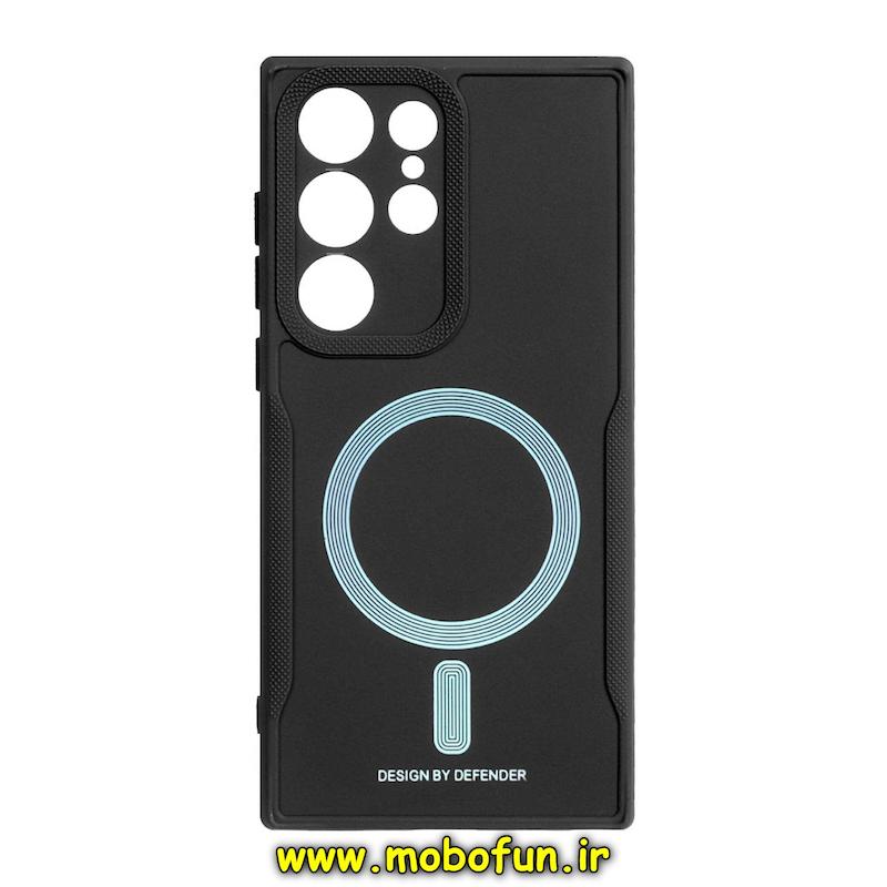 قاب گوشی Galaxy S23 Ultra سامسونگ سیلیکونی سوزنی دیفندر DEFENDER طرح مگ سیف محافظ لنزدار مشکی کد 73971