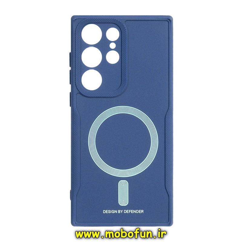 قاب گوشی Galaxy S23 Ultra سامسونگ سیلیکونی سوزنی دیفندر DEFENDER طرح مگ سیف محافظ لنزدار سرمه ای کد 73972