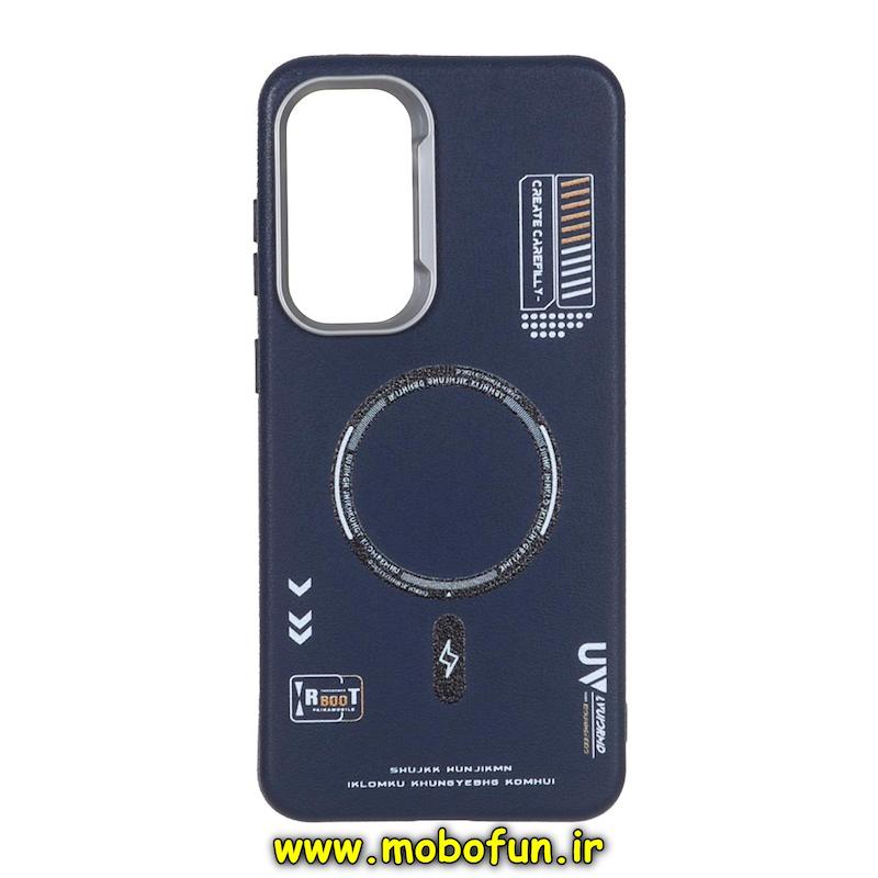 قاب گوشی Galaxy S24 FE سامسونگ لدر دیزاین SOFT Lether Design سیلیکونی طرح چرم مگ سیف سرمه ای کد 73977