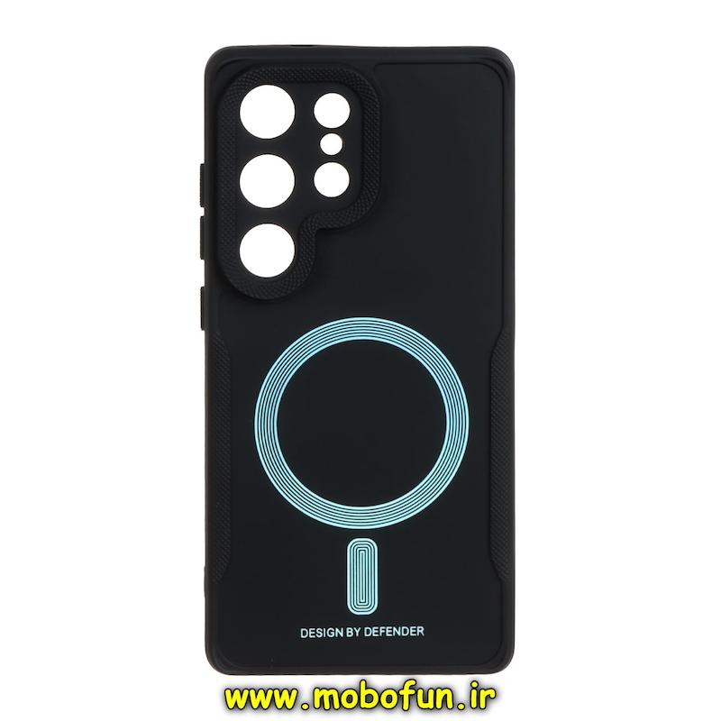 قاب گوشی Galaxy S25 Ultra سامسونگ سیلیکونی سوزنی دیفندر DEFENDER طرح مگ سیف محافظ لنزدار مشکی کد 74020
