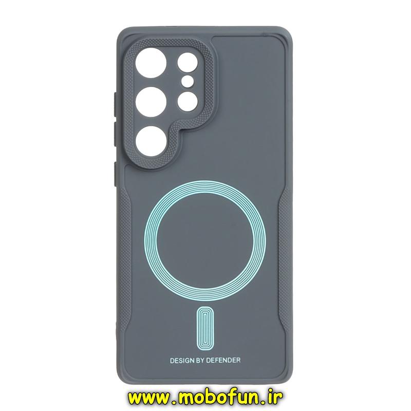 قاب گوشی Galaxy S25 Ultra سامسونگ سیلیکونی سوزنی دیفندر DEFENDER طرح مگ سیف محافظ لنزدار خاکستری کد 74022