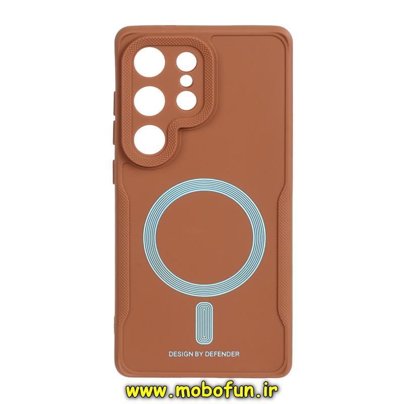 قاب گوشی Galaxy S25 Ultra سامسونگ سیلیکونی سوزنی دیفندر DEFENDER طرح مگ سیف محافظ لنزدار عسلی کد 74023
